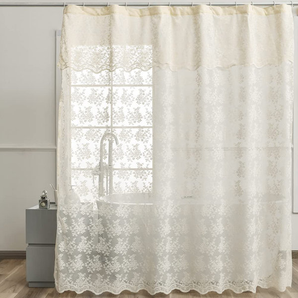 August Grove® Ivory Lace Shower Curtain Shabby Chic Flower Shower
